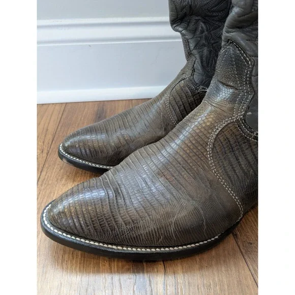 Nocona Boots Mens Lizard Skin Western Cowboy Boots Gray Brown Pointed Toe Sz 10